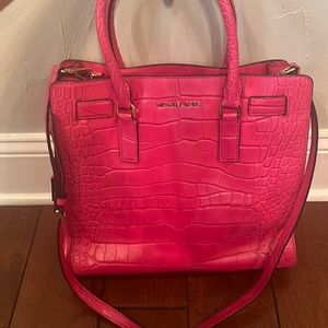 Michael Kors Red Croc Embossed Leather LG Tote Bag.